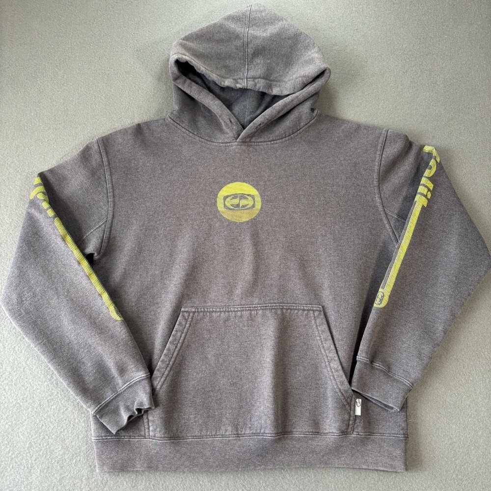 Vintage Split Skate Hoodie Mens M‎ Gray Y2K 90s Skater Grunge Streetwear Faded